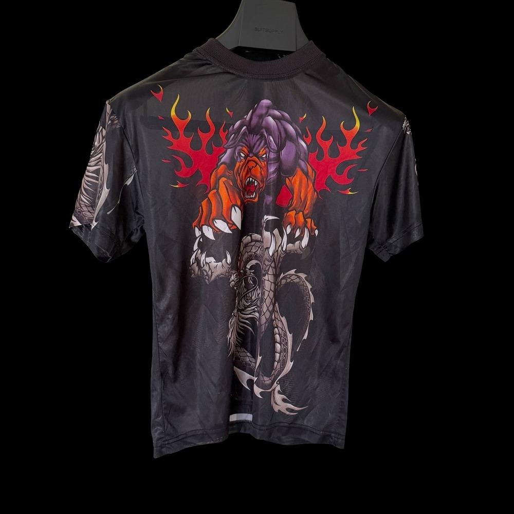 Y2K No Boundaries Dragon Rave Beast Flame Tee Black Goth Size 10/12